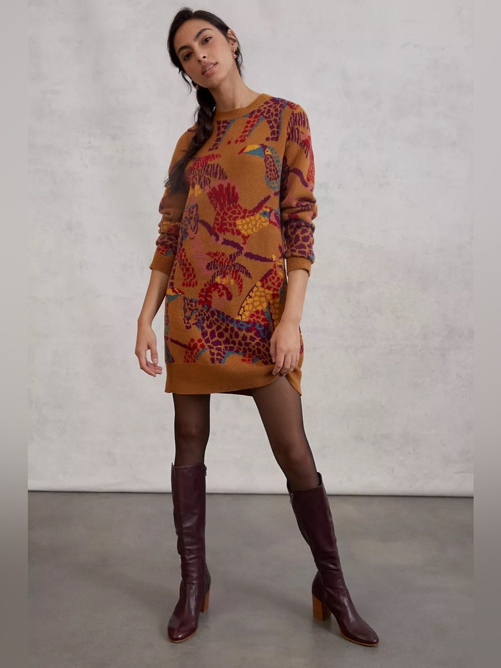 Anthropologie Farm Rio Casey Sweater Dress Animal Print Bohemian Size Large L - Picture 3 of 11